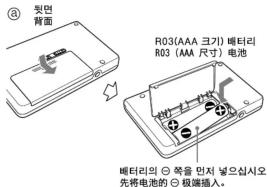 ⑧ FTM 背面 R03(AAA 크기) 喷터리 R03 (AAA 尺寸) 电池 R03-14 ⑨ BEETERI의 ○ 必을 믿지 넣으십시오 先将电池の ○ 极端插入。