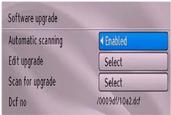 Software upgrade Automatic scanning Edit upgrade Scan for upgrade Dcf no Enabled Select Select /0009df/10a2.dcf