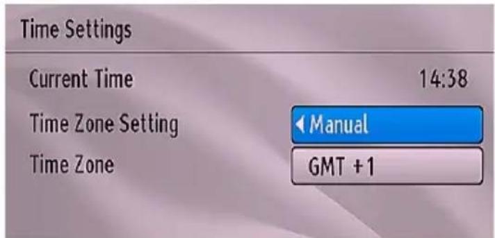 Time Settings Current Time 14:38 Time Zone Setting Manual Time Zone GMT +1