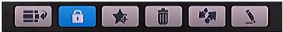 Toolbar with seven function icons including refresh, lock, star, trash bin, upload arrow, and pencil