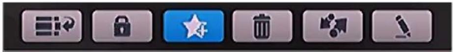 Toolbar with seven function icons including refresh, lock, star, trash bin, upload arrow, pencil, and play button
