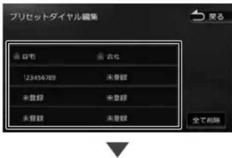 ブリセットダイヤル編集 自宅 会社 123456789 未登録 未登録 未登録 未登録 未登録 全て削除