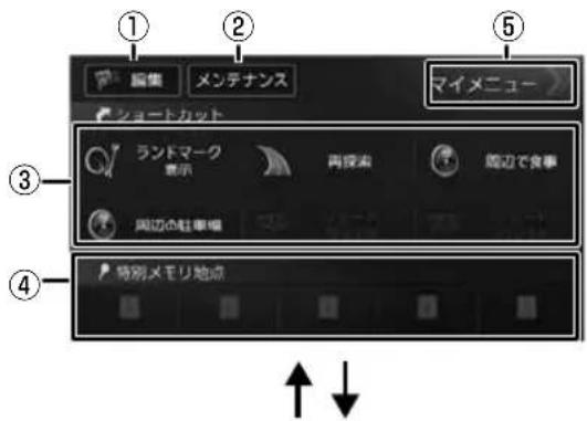 ① ② ⑤ シャートカット ランドマーク 表示 再探査 周辺で食事 周辺の駐車幅 特別メモリ地点