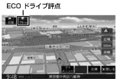 ECO ドライブ評点 切面 79m 東京駅中央口 大手町駅局 広域 100m 詳細 城東小 マイ メニュー 法瀬 ×関じる 9:48 VKS 東京都中央区八重渕