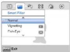 Smart Filter Normal Vignetting Fish-Eye Menu: Exit