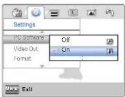 Settings PC Software Video Out Format Off On Menu Exit