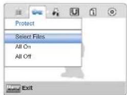 Protect Select Files All On All Off Menu Exit