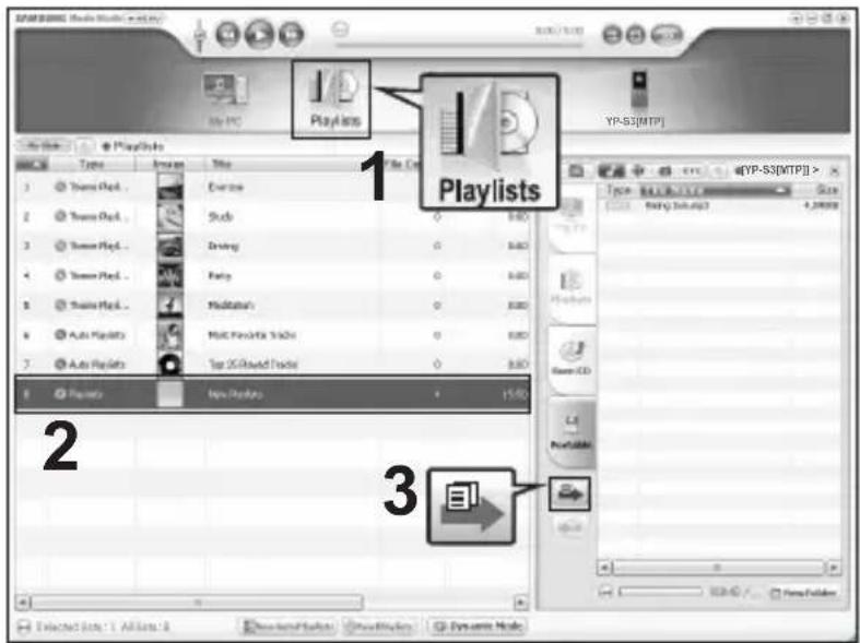 SAMSUNG YP-S3JQB - Overførsel af en spilleliste til din afspiller med Media Studio - 1