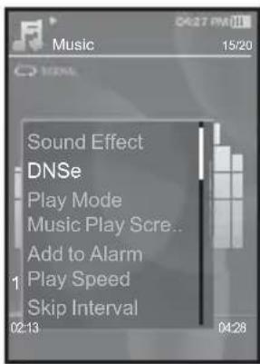 Music 15/20 Sound Effect DNSe Play Mode Music Play Scre... Add to Alarm Play Speed Skip Interval 02:13 04:28