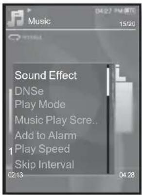 Music 15/20 Sound Effect DNSe Play Mode Music Play Scre... Add to Alarm Play Speed Skip Interval 02:13 04:28
