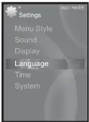 Settings Menu Style Sound Display Language Time System