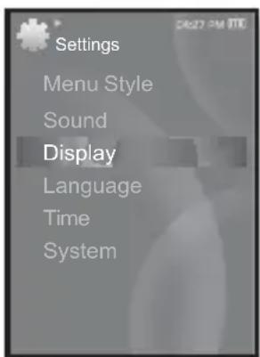 Settings Menu Style Sound Display Language Time System