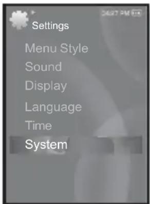 Settings Menu Style Sound Display Language Time System