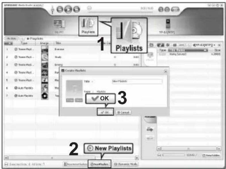 SAMSUNG YP-S3JQB - Oprettelse af en spilleliste - 1