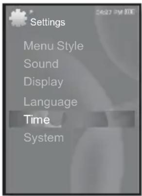 Settings Menu Style Sound Display Language Time System