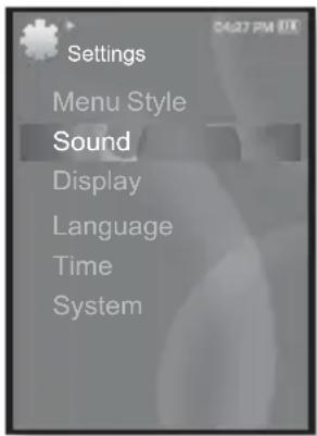 Settings Menu Style Sound Display Language Time System