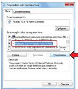 Propriedades de Conexão local Rede Compatimento Conectar-se usando: Realtek PCIe FE Family Controller Configure... Esta coneção utiliza os seguintes itens: ✓ Compartimento arquivos/impressoras para redes Mic ● Protocolo TCP/IP version 6 (TCP/IP-0) ✓ Protocolo TCP/IP Version 4 (TCP/IP-4) ● Driver de ENSO transceiver de Desociedade de Topolo Instalar... Demastador Propriedades Descrição Transmission Control Protocol/Internet Protocol. Protocolo padão de rede de longa distância que possibita a comunicação entre diversas redes interconectadas. OK Cancelar
