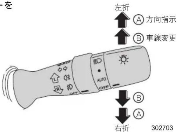 左折 A 方向指示 B 車線変更 AUTO OFF B A 右折 302703