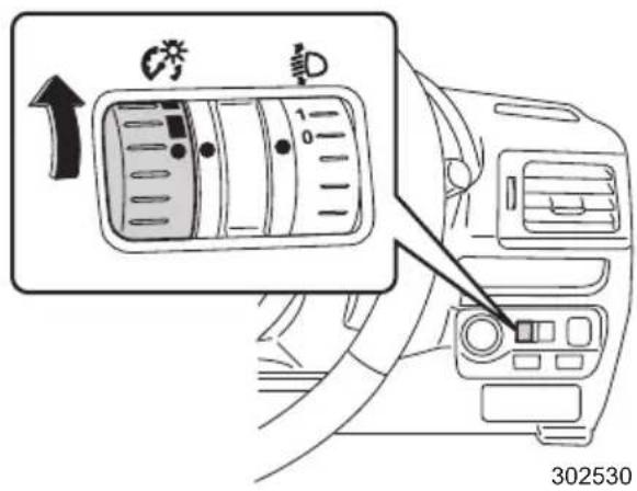 タコメーター(エンジン回転計) メーター表示部 スピードメーター(速度計) トリップ切り替え/ トリップリセットノブ SELECT AT 6.5. TEMP ×1000/mm 8888.8 8888.8km E (F) (S):1) FUーエルメーター(燃料計) ECOゲージ 302707