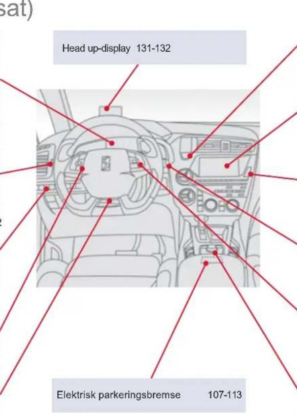 Head up-display 131-132 Elektrisk parkeringsbremse 107-113