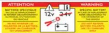 ATTENTION BATTERY SPECIFIQUE IN CAN BE NOPLACEMENT IN AFTERIOR COLDING/REACH ALI PROVINCIPATION IN CHINA AS DES NOVERES LES POLENS DE LA BATTERY. UHALO EN CHINA 12V 24V WARNING SPECIFIC BATTERY IN CASE BY REPLACEMENT METER OBLIGATED TO THE POTENTIAL POWER OF THE WORLD DO NOT REVEE BATTERY POLYANTS SUE FOR CHANGES ONLY