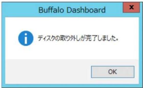 Buffalo Dashboard ディスクの取り外しが完了しました。 OK