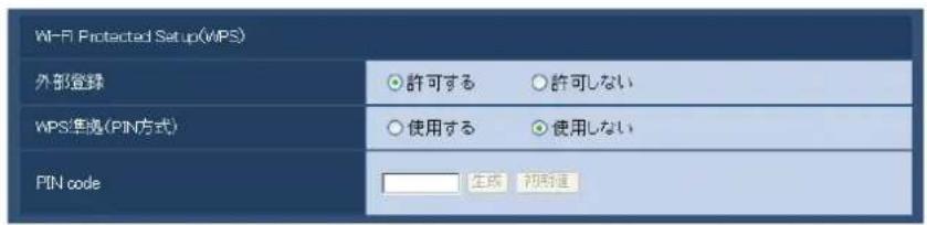 Wi-Fi Protected Setup(WPS) 外部登録 許可する 許可しない WPS準拠(PIN方式) ○使用する ○使用しない PIN code 生成 初向進
