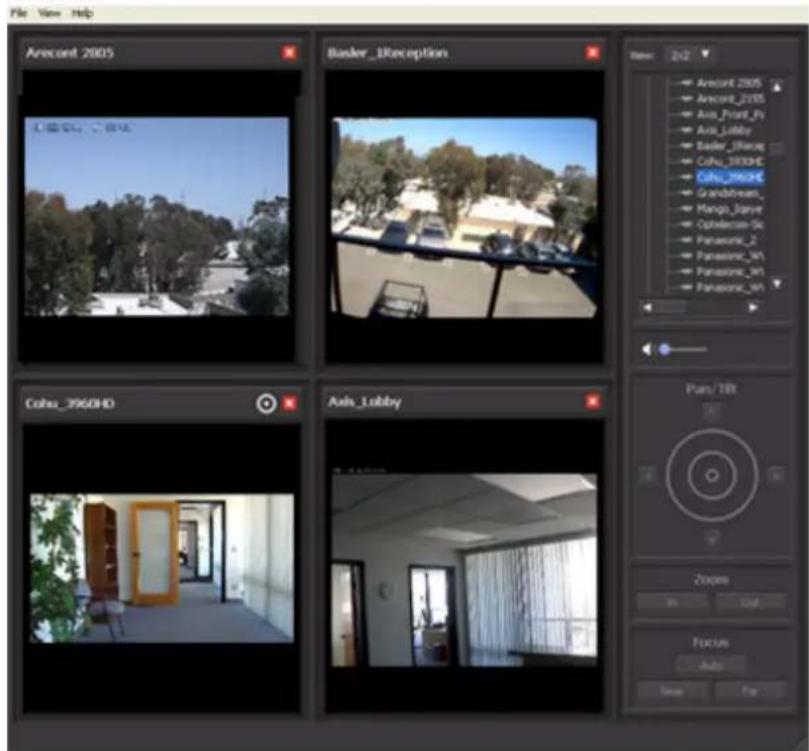 File View Help Arecont 2005 Basler_IREception Cohu_3960HD Axis_Lobby Pan/1ift Zooges Auto Focus Auto Pan