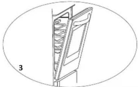 Technical line drawing of a door with internal shelves and a label '3' (no text or symbols on the diagram itself).