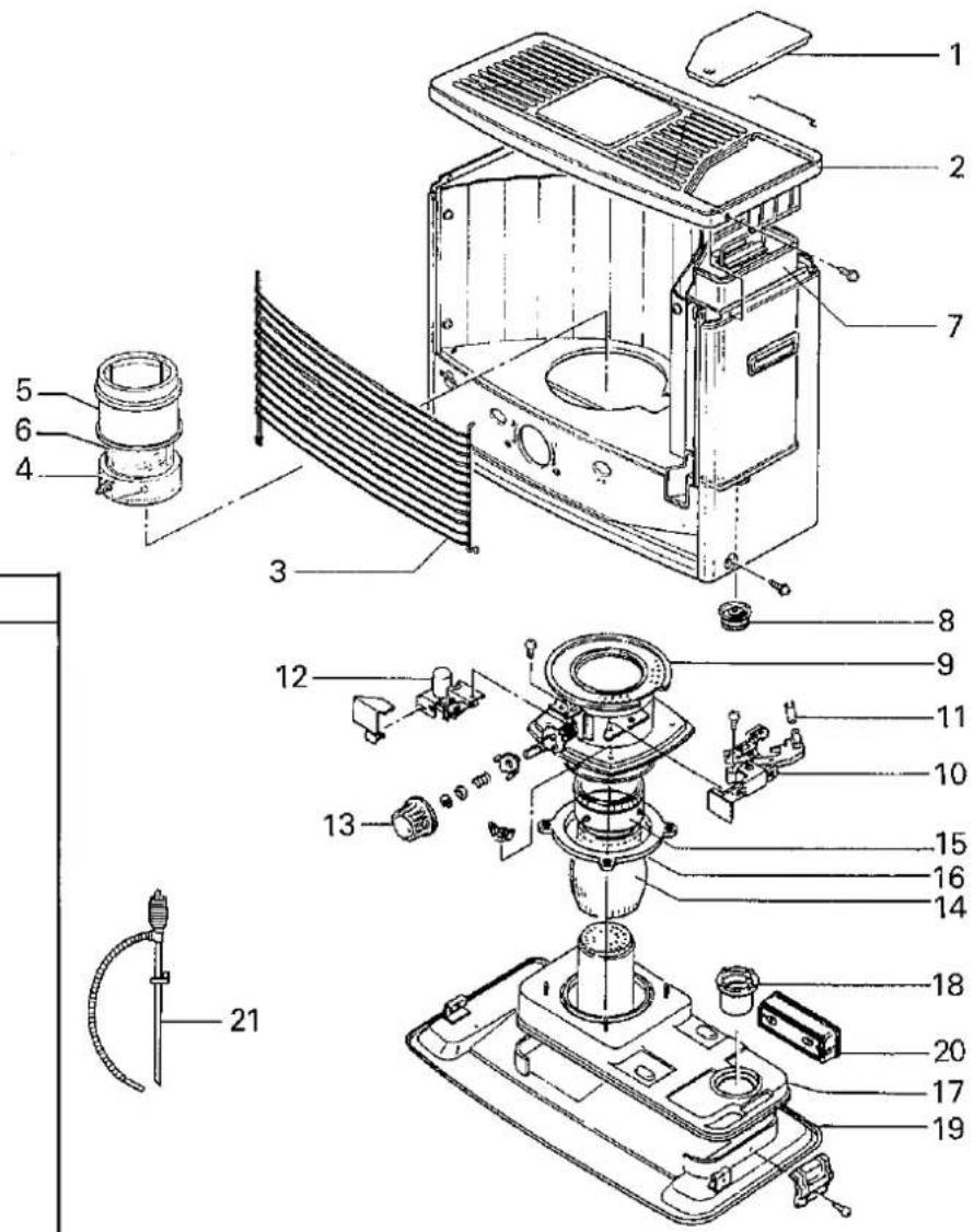 Exploded view diagram of a device with numbered parts for identification