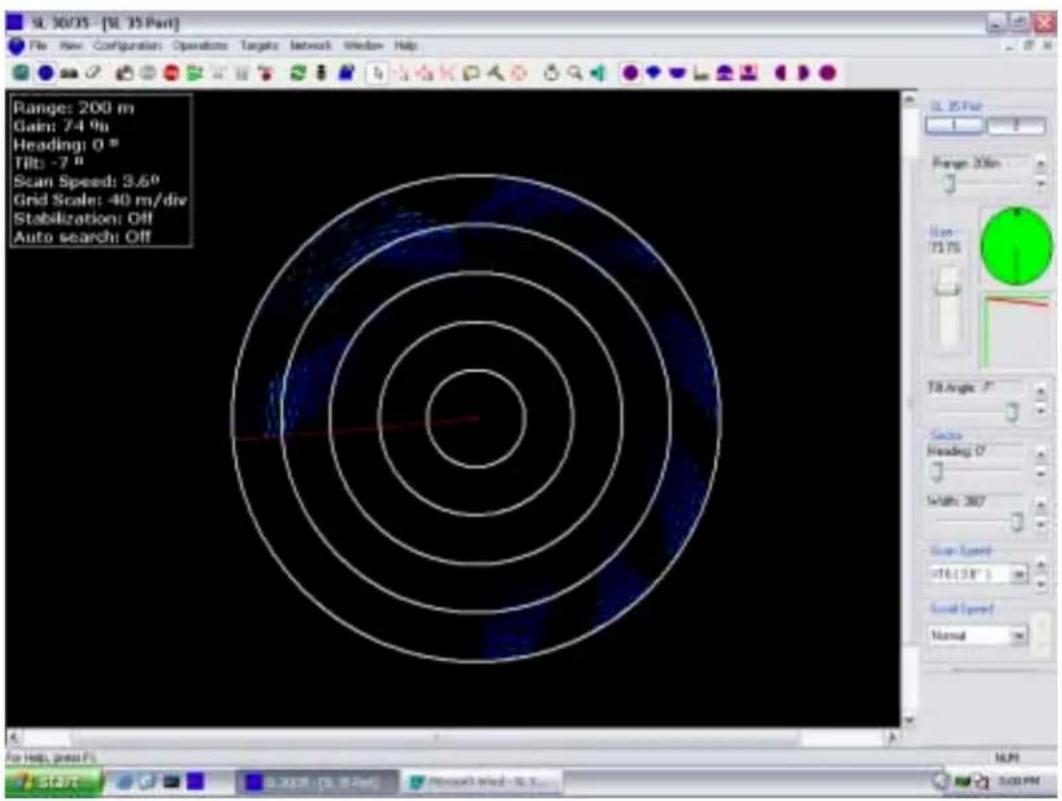 SL 30/35 - [SL 35 Part] File View Configuration Operation Targets Network Window Help Range: 200 m Gain: 7.4 %n Heading: 0 ° Tilt: -7 ° Scan Speed: 3.6° Grid Scale: 40 m/div Stabilization: Off Auto search: Off SL 35 Part 1 Range: 200m Scan 71.1% Till Angle: 7° Sides Heading: 0° Width: 200° Scan Speed: +16 (3.8°) Soil Speed: Normal For Help, press F: START 0.00 PM - 10 PM Microsoft Word - 16.0 5:00 PM