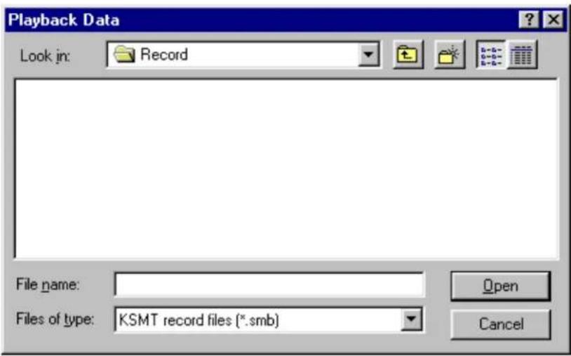 Playback Data Look in: Record File name: Files of type: KSMT record files (*.smb) Open Cancel