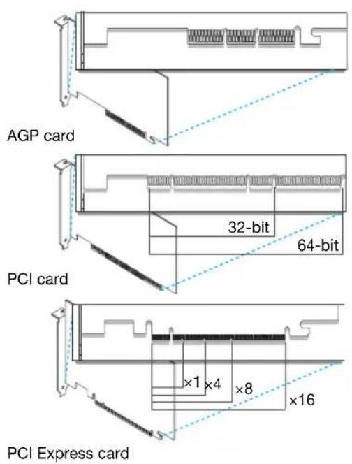 AGP card PCI card PCI Express card 32-bit 64-bit ×1 ×4 ×8 ×16