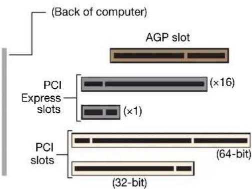 (Back of computer) AGP slot PCI Express slots (×16) (×1) PCI slots (64-bit) (32-bit)