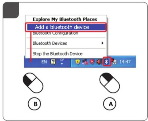 Explore My Bluetooth Places Add a bluetooth device Bluetooth Configuration Bluetooth Devices Stop the Bluetooth Device EN 14:47 B A