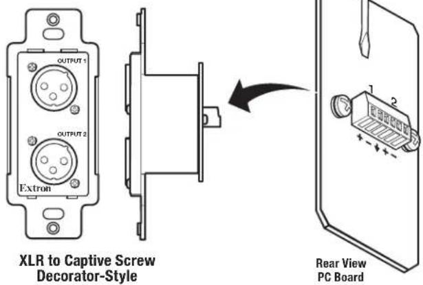OUTPUT1 OUTPUT2 Extron XLR to Captive Screw Decorator-Style Rear View PC Board