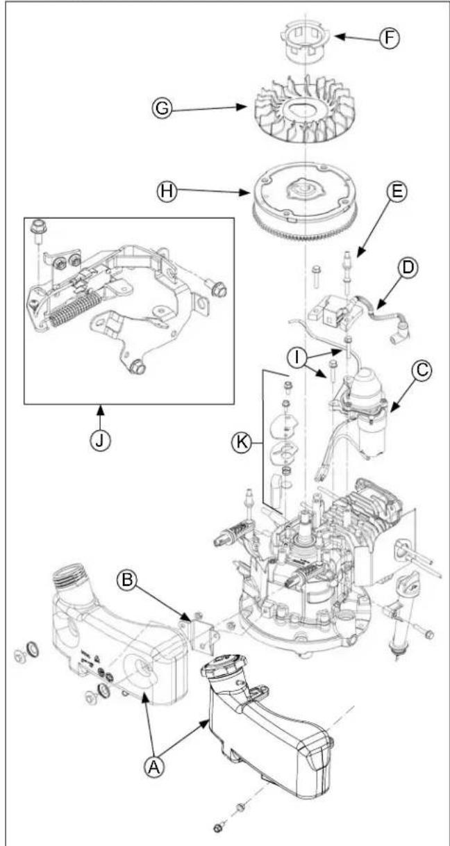 Technical diagram of a mechanical assembly with labeled parts, including gears, springs, and housing components.