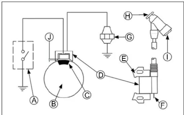 Technical diagram of an electrical circuit with labeled components and connections