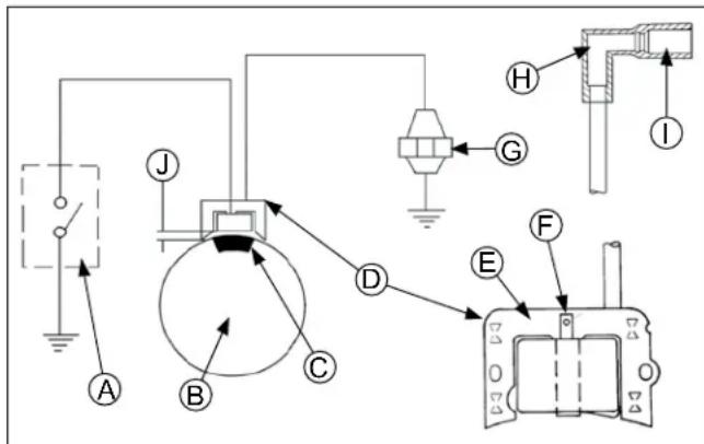 Electrical schematic diagram with labeled components and connections, including grounding, circuit, and control elements
