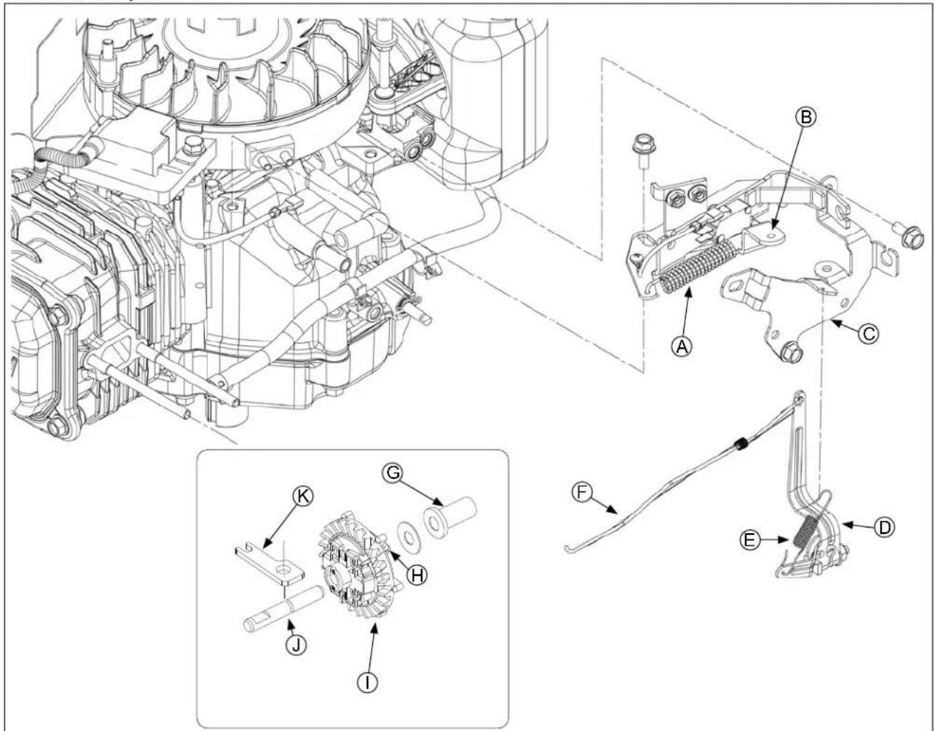Technical diagram of a mechanical assembly with labeled parts and exploded views