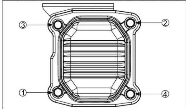 Technical diagram of a heat exchanger or cooling unit with numbered components labeled ① to ④.