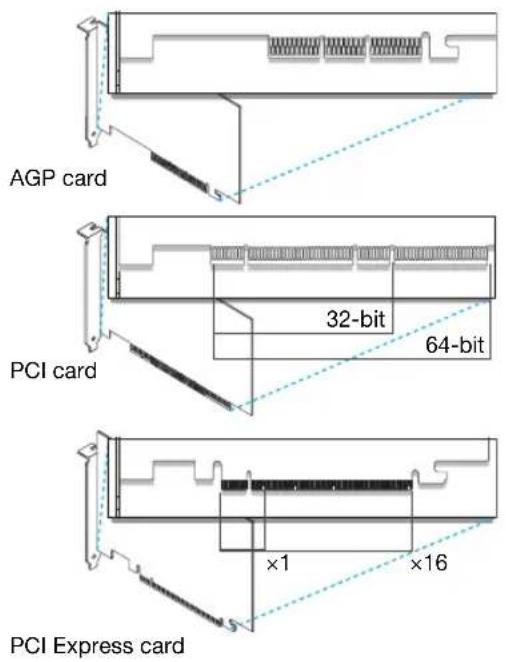 AGP card PCI card 32-bit 64-bit PCI Express card ×1 ×16