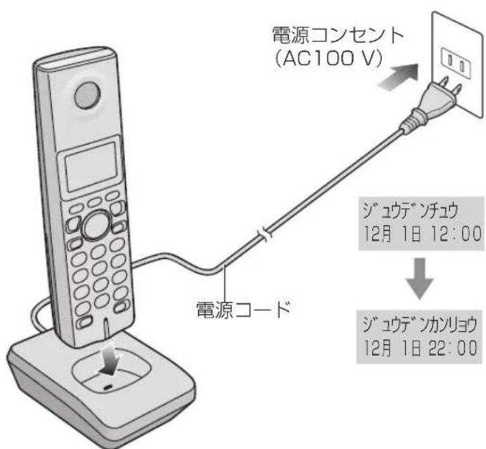 電源コンセント (AC100 V) ジュウデンチュウ 12月 1日 12:00 ジュウデンカンリョウ 12月 1日 22:00 電源コード
