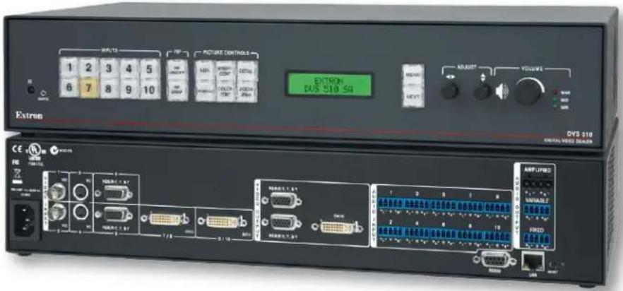 Extron DVS 310 DIGITAL WRED DEALER RUTS 1 2 3 4 5 6 7 8 9 10 FIGURE CONTROLS EXTRON DVS 510 5G MAX MAX MAX VOLUME AMPLIFIED AMVAILE FIXED MINI MINI MAX