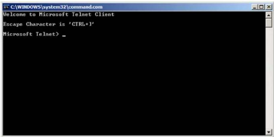 Welcome to Microsoft Telnet Client Escape Character is 'CTRL+1' Microsoft Telnet>