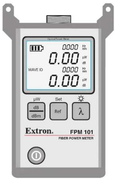 Optical Power Meter WAVE ID 0.000 Hz nm μW dB 0.00 Hz nm μW dB 0.00 μW dB Extron. FPM 101 FIBER POWER METER