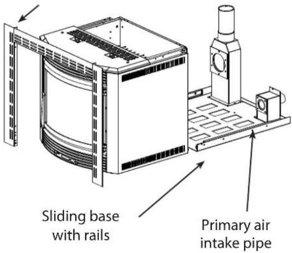 Sliding base with rails Primary air intake pipe