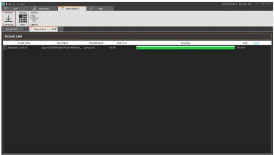 Backlog Client File Presentation Add to Edit... Help Download Options Export List Create Time Task Name Channel Name Total Time Progress Status 2016/05/12 16:35:25 Export07018009610207FS20180096602... Camera 88 06:30 Default