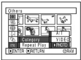 Others Category Repeat Play VIDEO PHOTO ENTER RETURN RAM