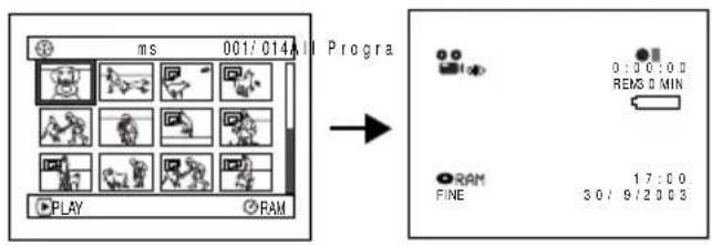ms 001/014 All Progra PLAY RAM 0:00:00 REMS 0 MIN RAM FINE 17:00 30/9/2003